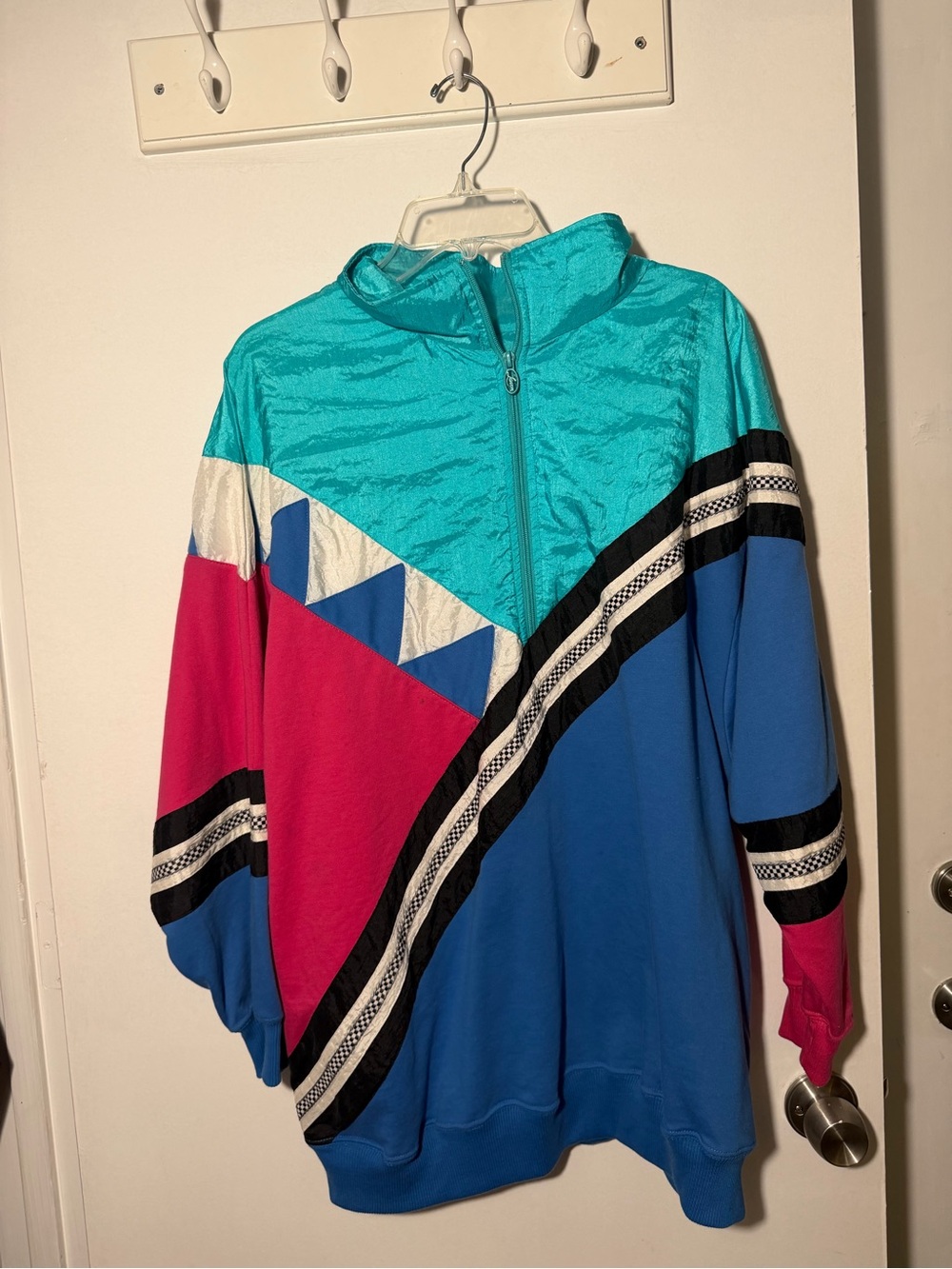Colorblock Vintage Windbreaker - Turquoise, Blue & Pink